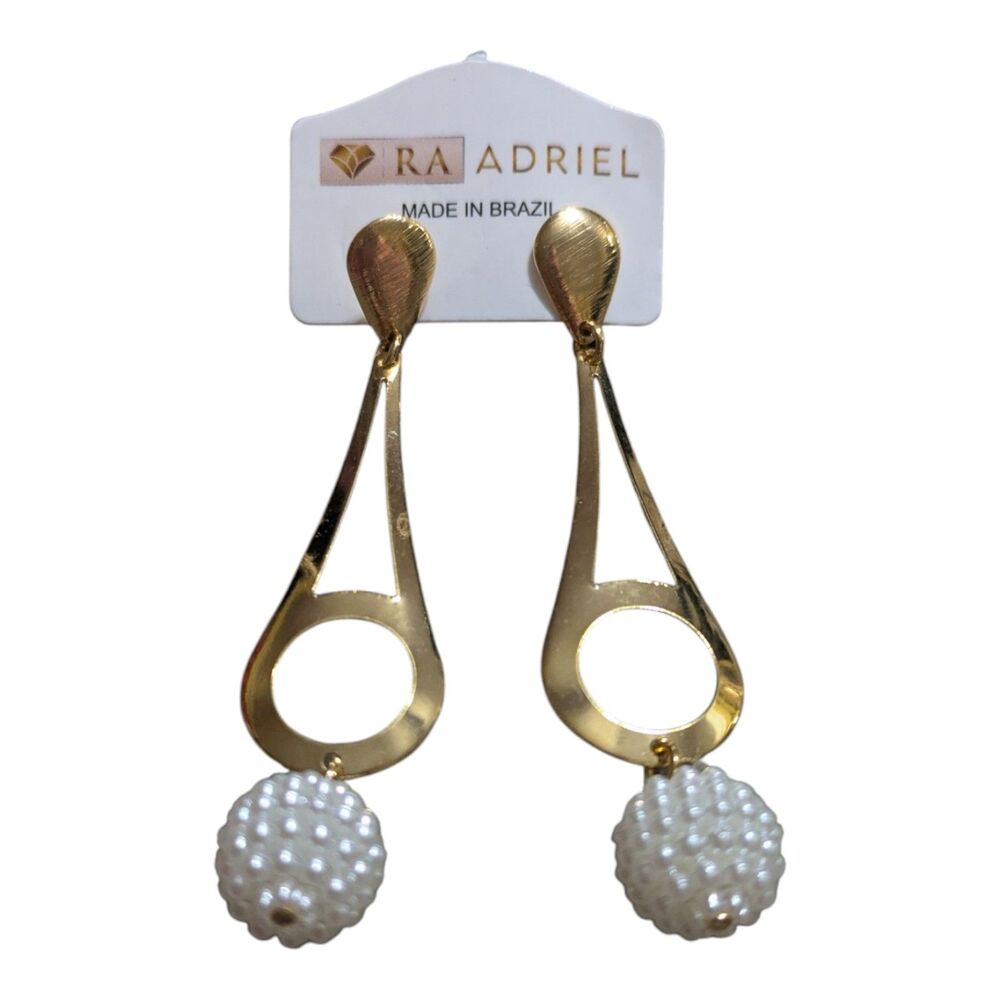 RA Adriel Gold Tone Dangle Earrings with Pearl Drop